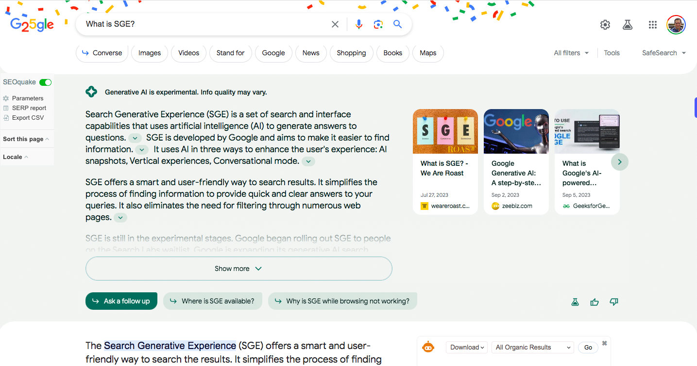This is how Google's search generative experience looks.